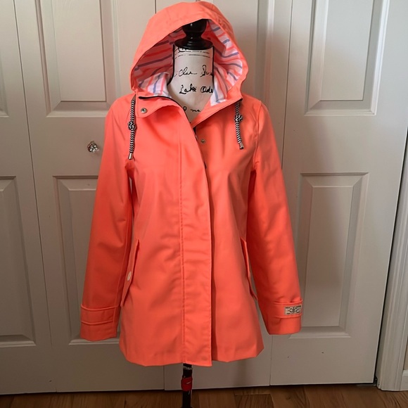 Joules Waterproof & Breathable Neon Orange Hooded jacket size 4 - Picture 3 of 12